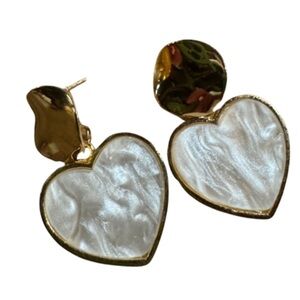 Elegant Gold and White Heart Earrings